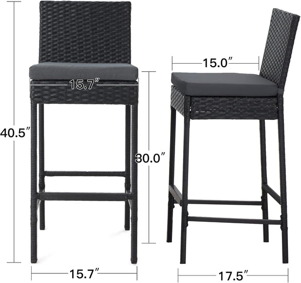 Outdoor Wicker Bar Stools Set of 4 with Cushion