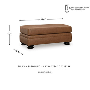 Leather Rectangular Ottoman with Decorative Turn Legs
