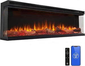 50" 3-Sided Electric Fireplace with Alexa & Color-Changing Flames