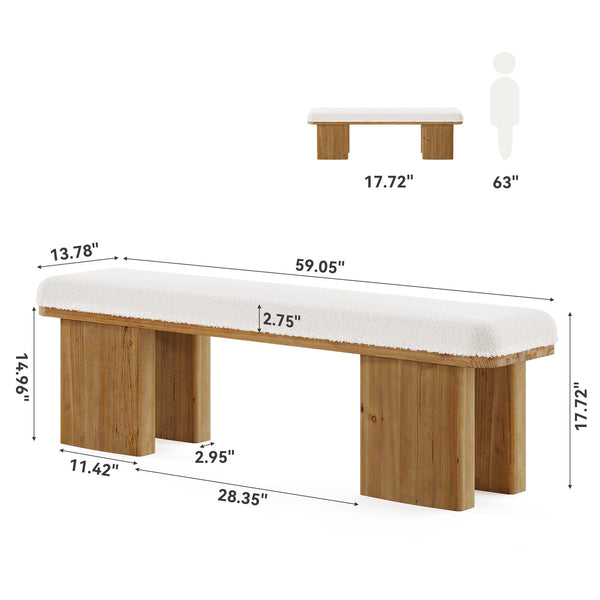 59" Upholstered Entryway Bench with Faux Shearling Cushion
