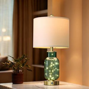 22" Glass Table Lamps Set of 2 with LED Night Light & USB Ports