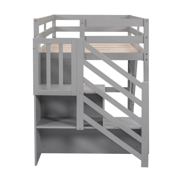 Twin Loft Bed with Storage Staircase & Underbed Space