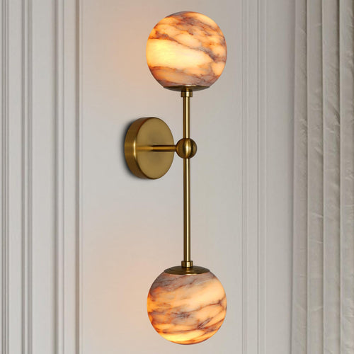 Alabaster Globe Wall Sconce with Brass Base