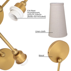 Set of 2 Linen Fabric Wall Sconces – Hardwired Curved Arm Vanity Light