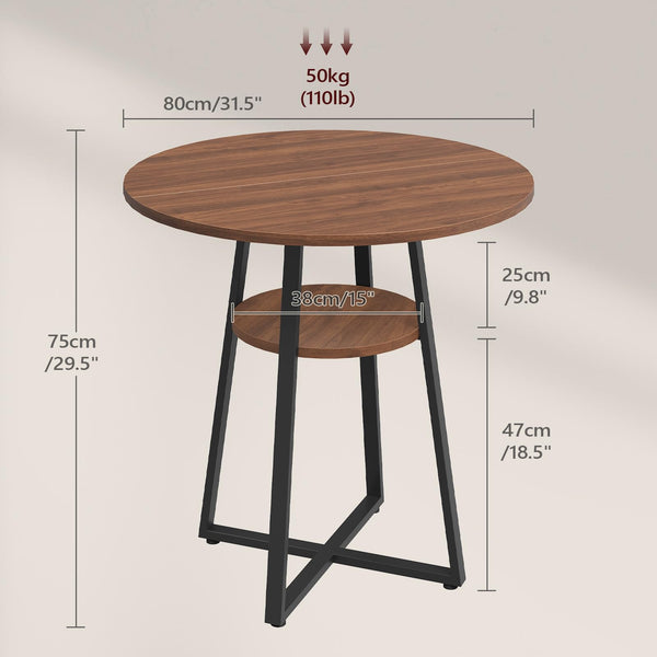 Round Dining Table with Storage Shelf, 31.5" Farmhouse Kitchen Table for 2-4