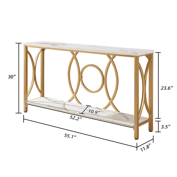 2-Tier Console Table with Faux Marble Top & Metal Frame
