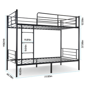 Twin Over Twin Metal Bunk Bed with Guardrails and Ladder