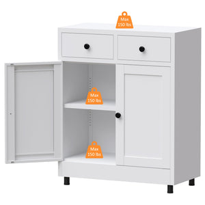 Metal Storage Cabinet with 2 Drawers & Adjustable Shelf