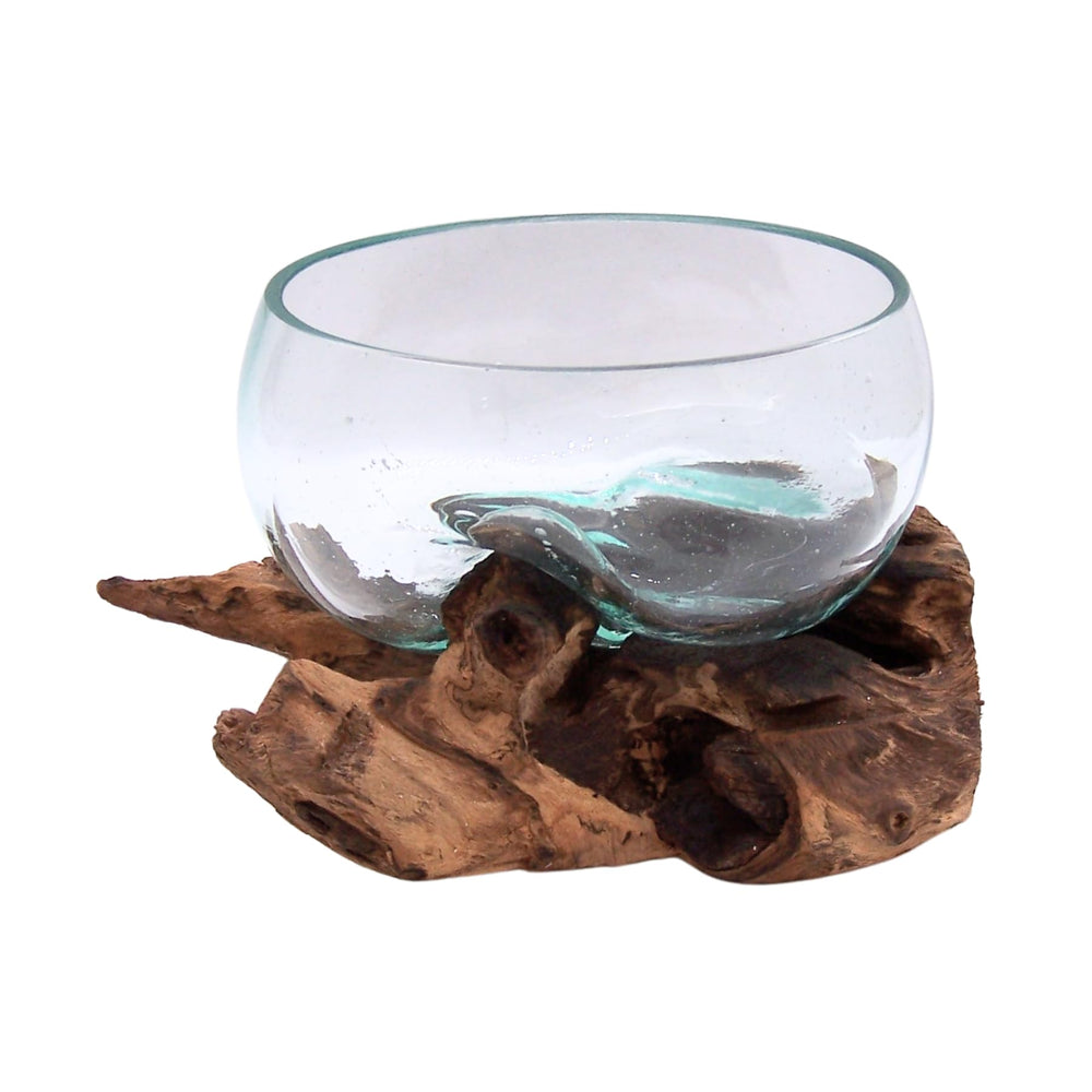 Glass Bowl on Driftwood Figurine – Nautical Coastal Decor