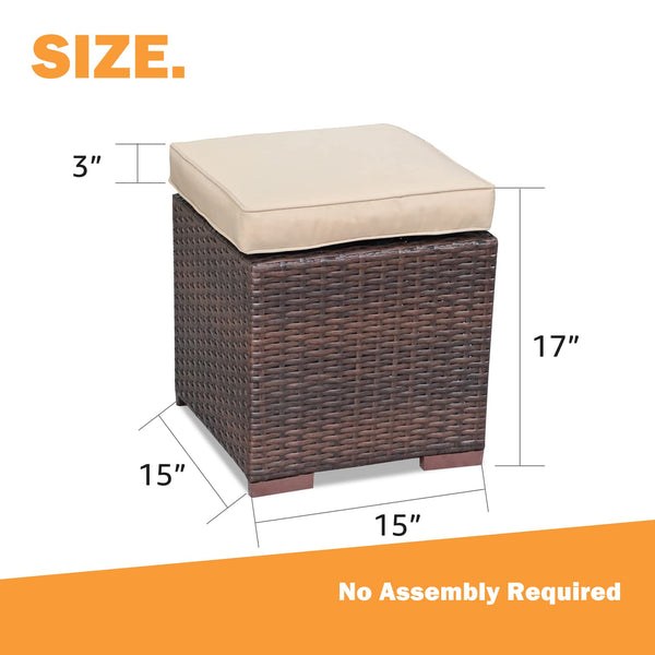 Outdoor Wicker Ottoman Set of 2 with Cushions