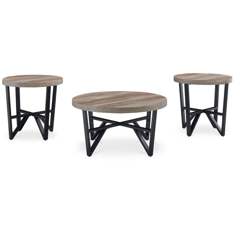 3-Piece Coffee Table & End Table Set – Light Brown & Black