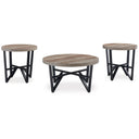 3-Piece Coffee Table & End Table Set – Light Brown & Black