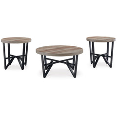 3-Piece Coffee Table & End Table Set – Light Brown & Black