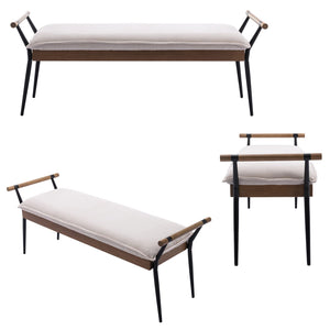 Industrial Ottoman Bench with Arms and Metal Legs