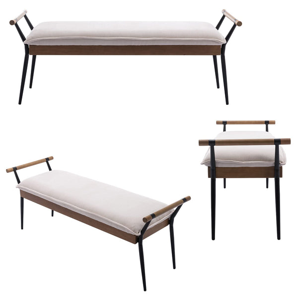 Industrial Ottoman Bench with Arms and Metal Legs