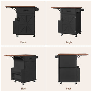 Rolling Kitchen Island with Drop Leaf & Storage
