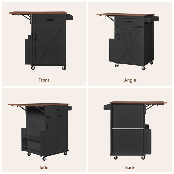 Rolling Kitchen Island with Drop Leaf & Storage