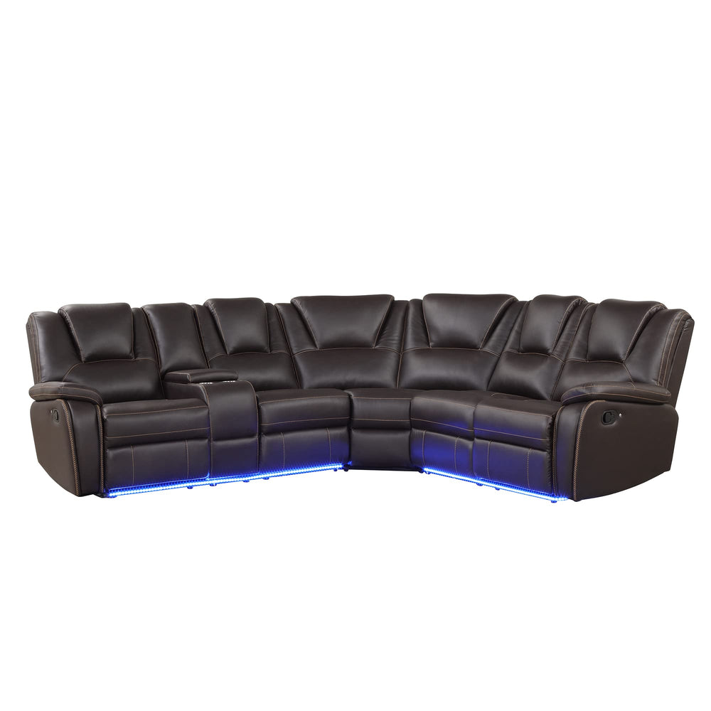 5-Seat Manual Reclining Sectional Sofa with LED Strip & Storage Console