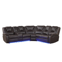 5-Seat Manual Reclining Sectional Sofa with LED Strip & Storage Console