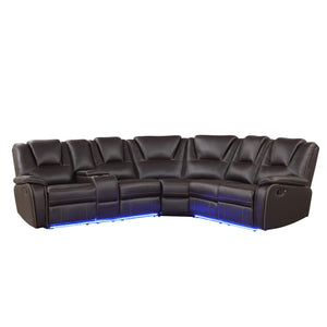 5-Seat Manual Reclining Sectional Sofa with LED Strip & Storage Console
