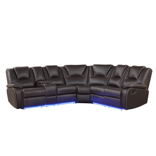 5-Seat Manual Reclining Sectional Sofa with LED Strip & Storage Console