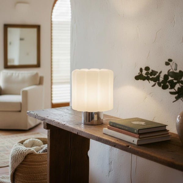 Frosted Glass Mushroom Table Lamp – Chrome