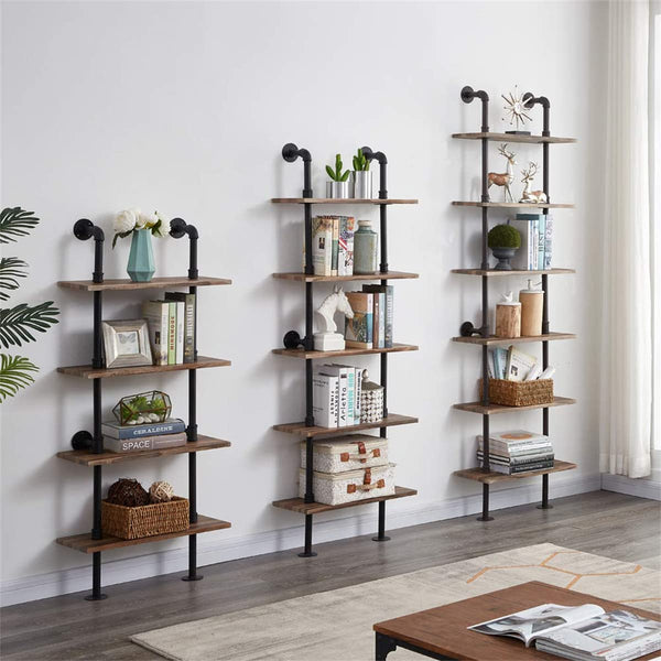 6-Tier Industrial Ladder Bookshelf with Metal Frame