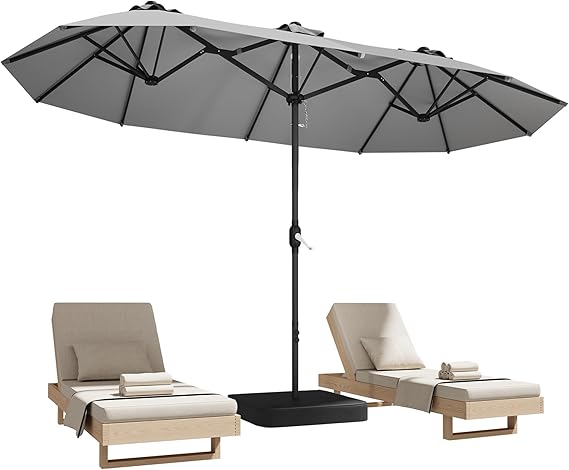 15ft x 9ft Double-Sided Rectangular Patio Umbrella with Crank & Base