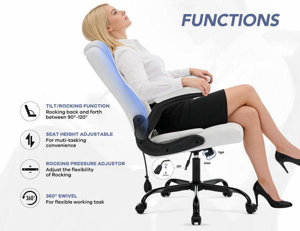 Ergonomic Office Chair with Inflatable Lumbar Support & Flip-Up Arms