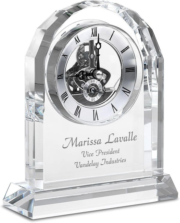 Crystal Desk Clock with Arched Top & Laser Engraving