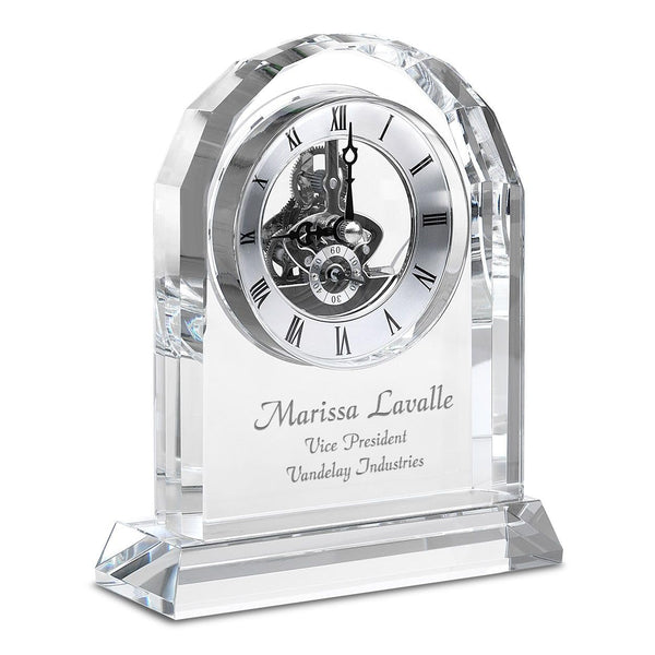 Crystal Desk Clock with Arched Top & Laser Engraving