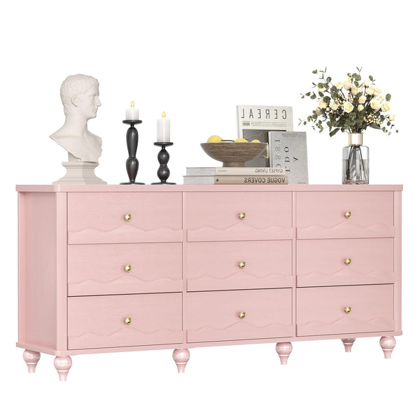 9 Drawer Dresser with Scalloped Design – Pink