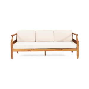 Outdoor 3-Seater Acacia Wood Sofa with Water-Resistant Cushions