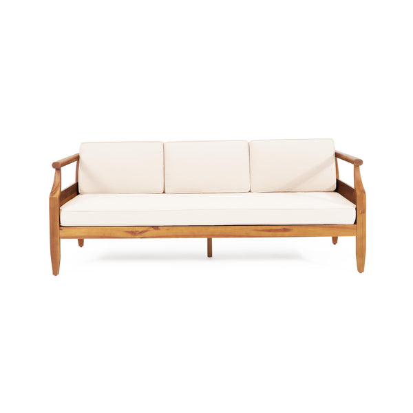 Outdoor 3-Seater Acacia Wood Sofa with Water-Resistant Cushions