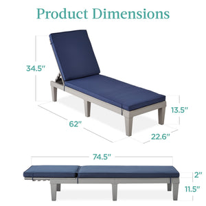 Outdoor Patio Chaise Lounge Chair with Adjustable Backrest & Cushion