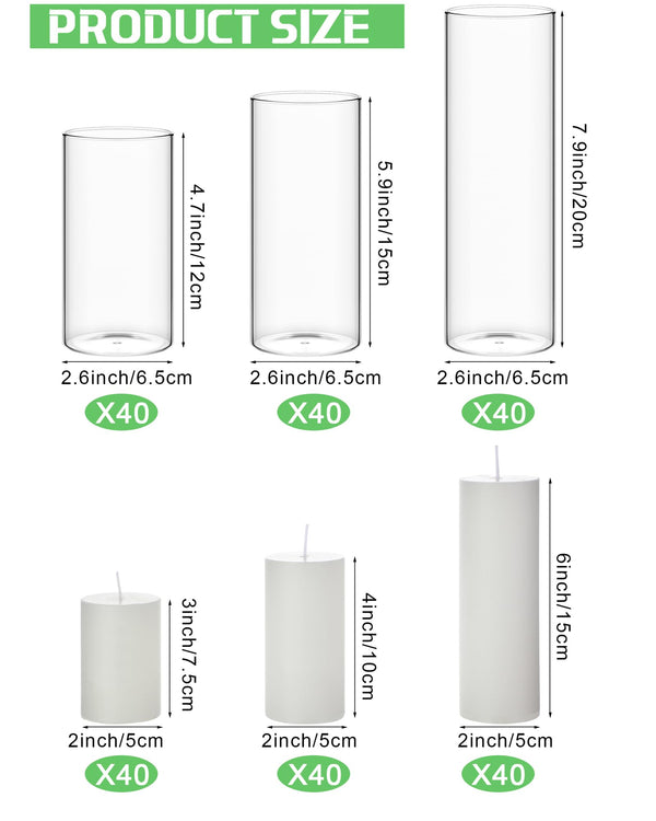 Glass Cylinder Vases and Pillar Candles Set