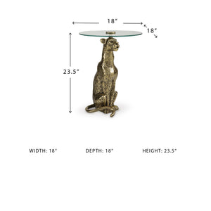 Leopard Base Glass Accent Table – Round End Table, Clear & Gold