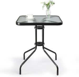Glass Patio Table with Umbrella Hole – Tempered Glass Outdoor Dining Table
