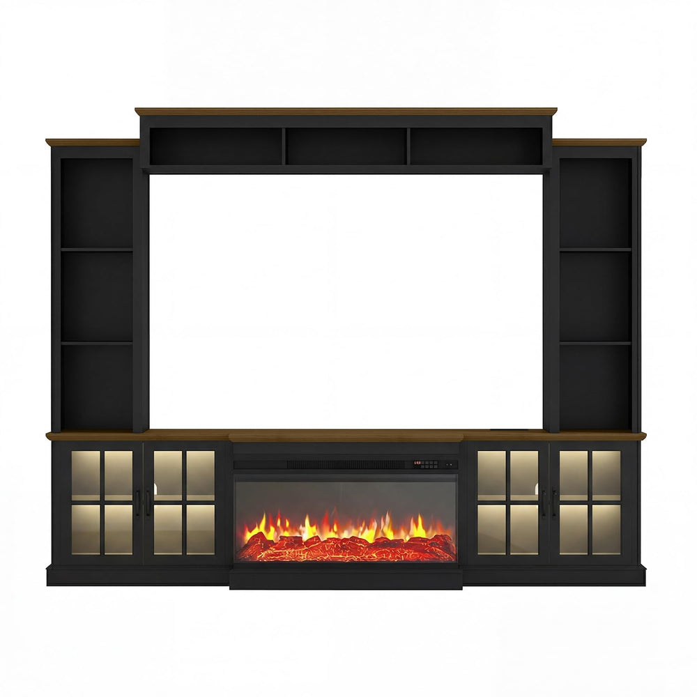 98" Farmhouse Entertainment Center with Fireplace & Barn Doors