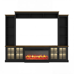 98" Farmhouse Entertainment Center with Fireplace & Barn Doors