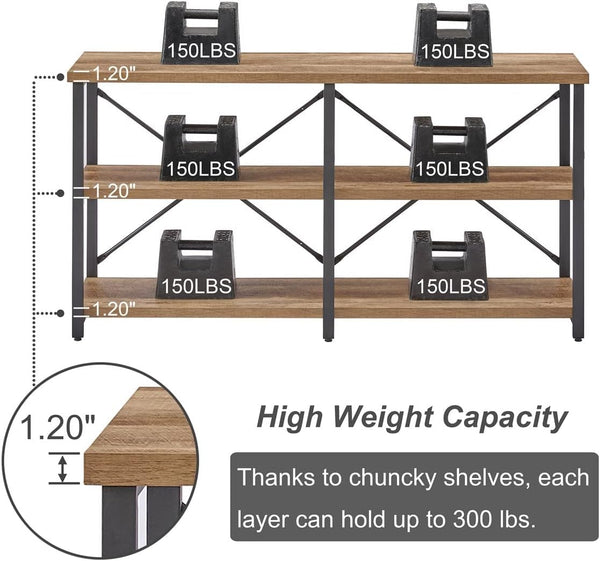 Industrial Console Table with Shelves – 55 Inch Vintage Oak