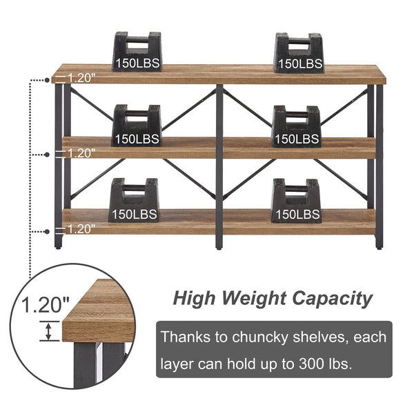 Industrial Console Table with Shelves – 55 Inch Vintage Oak