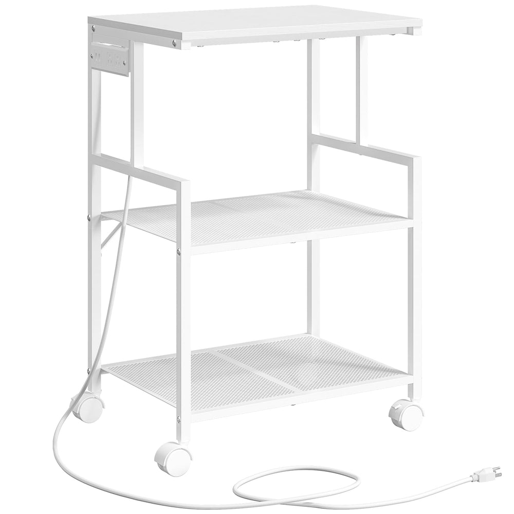 3-Tier Rolling Printer Stand with Charging Station