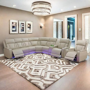 Power Recliner Sectional Sofa with LED Light & Storage Console