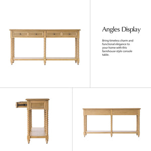 Farmhouse Console Table with Drawers and Open Shelf