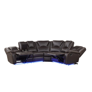 5-Seat Manual Reclining Sectional Sofa with LED Strip & Storage Console
