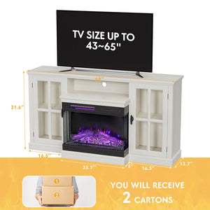 Fireplace TV Stand for 65" TV — 3-Sided Glass with Storage