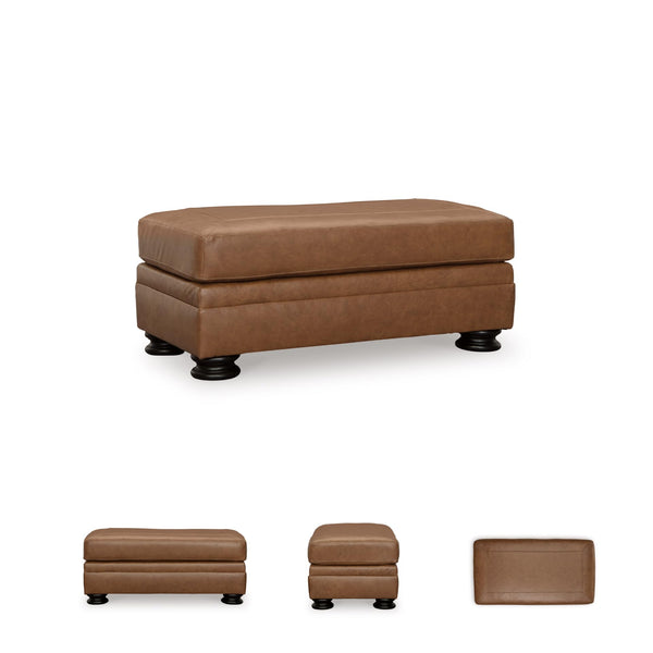 Leather Rectangular Ottoman with Decorative Turn Legs