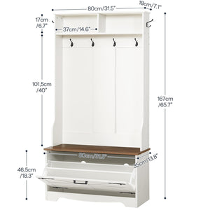 Farmhouse Hall Tree with Bench, Coat Rack & Shoe Cabinet – 31.5"L x 13.8"W x 65.7"H