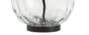 Clear Glass and Black Metal LED Table Lamp with White Linen Shade